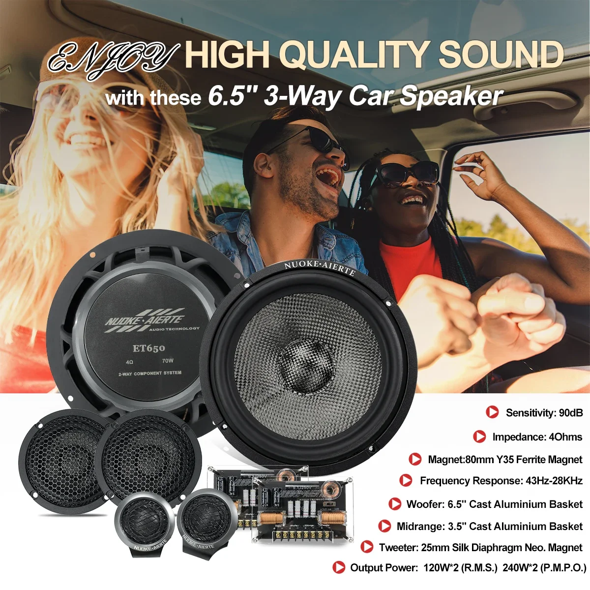 2025 3 Way Component Car Speaker Good Sound Quality 6.5 Inch Coaxial Car Speaker Set Car Speakers Audio System Sound view 6