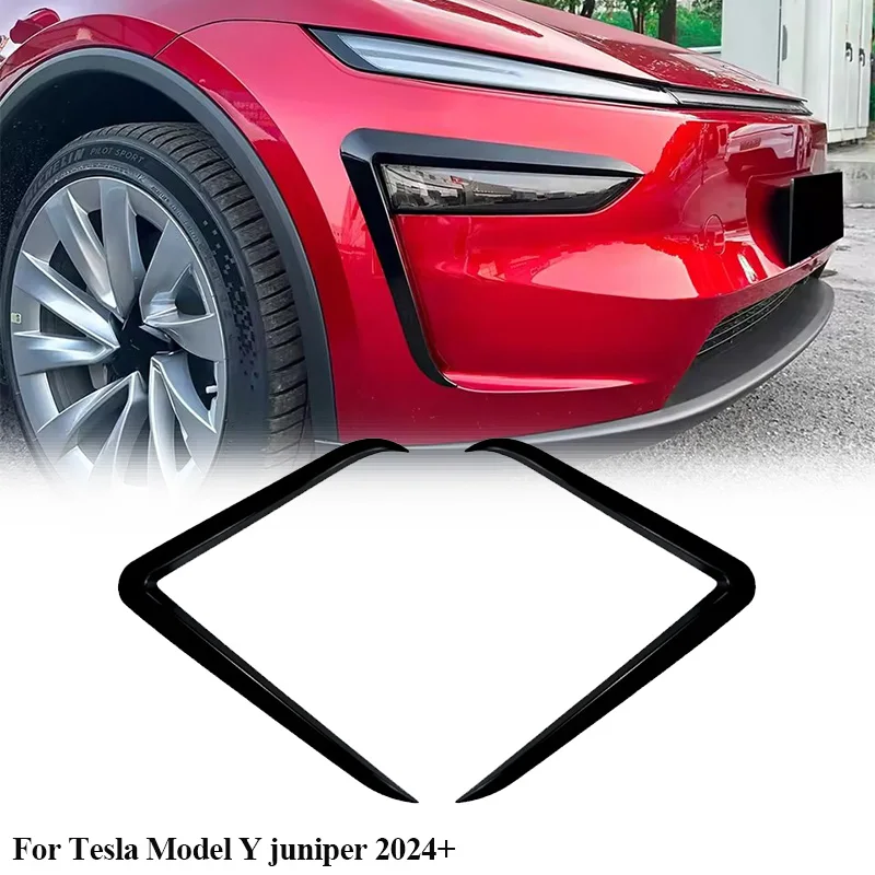 

For Tesla Model Y juniper 2024+ Car Front Bumper Splitter Fog Lamp Grill Spoiler Cover Car Air Vent Wind Knife Exterior Parts