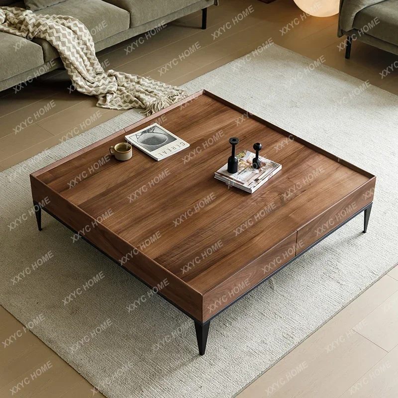 

YYVv A North Black Walnut Coffee Table Modern Simple Living Room Storage Square Solid Wood Coffee Table