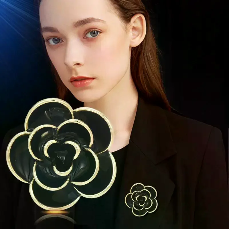 الراقية أسود أبيض زهرة الكاميليا دبابيس للمرأة الرجال الحداد الصدار دبابيس فستان قميص الملابس والاكسسوارات #1