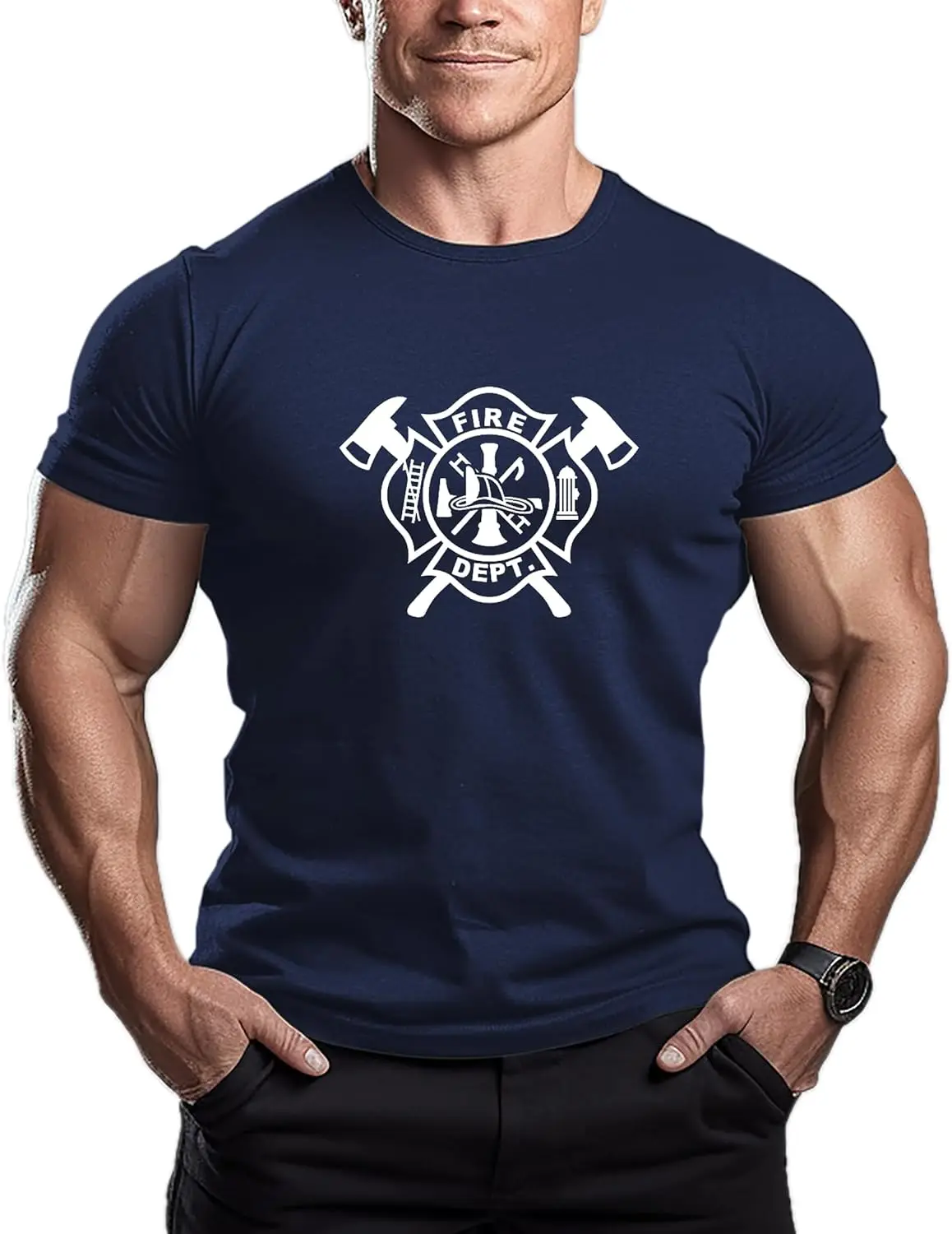 FIRE DEPT - Mens Bodybuilding T-Shirt - Gym Training Top Fashion Short Sleeve Fitness