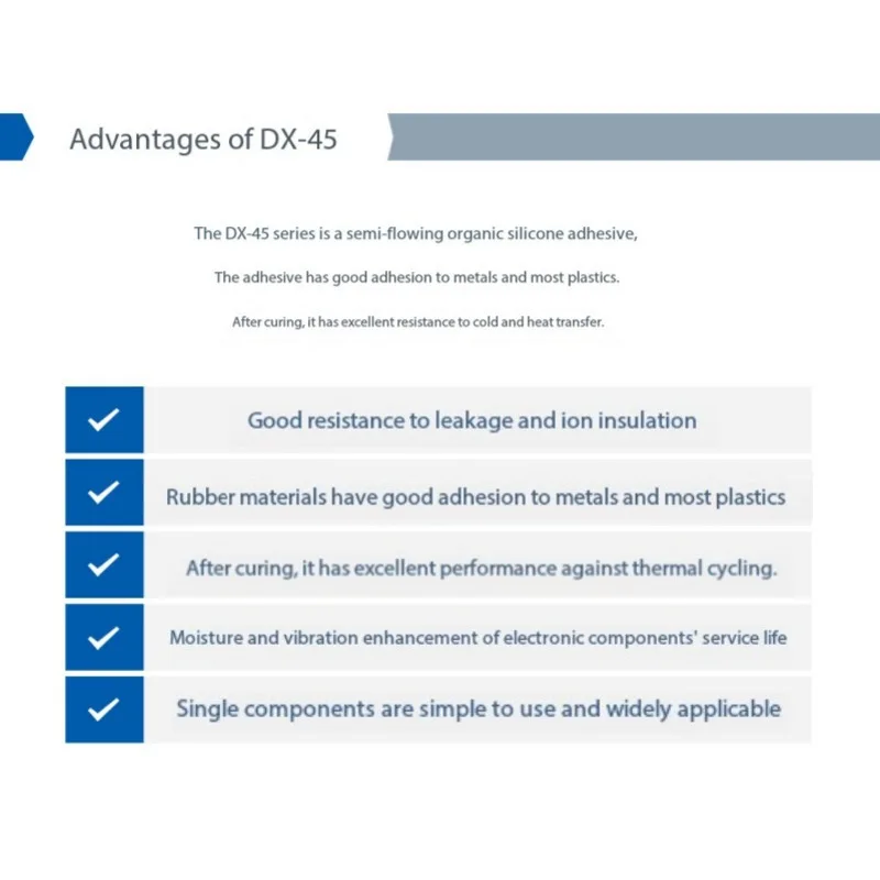DX-45W RTV Adesivo siliconico A prova di umidità/antiurto Forte adesione Incollaggio in metallo/plastica Incapsulamento elettronico fai-da-te ecologico
