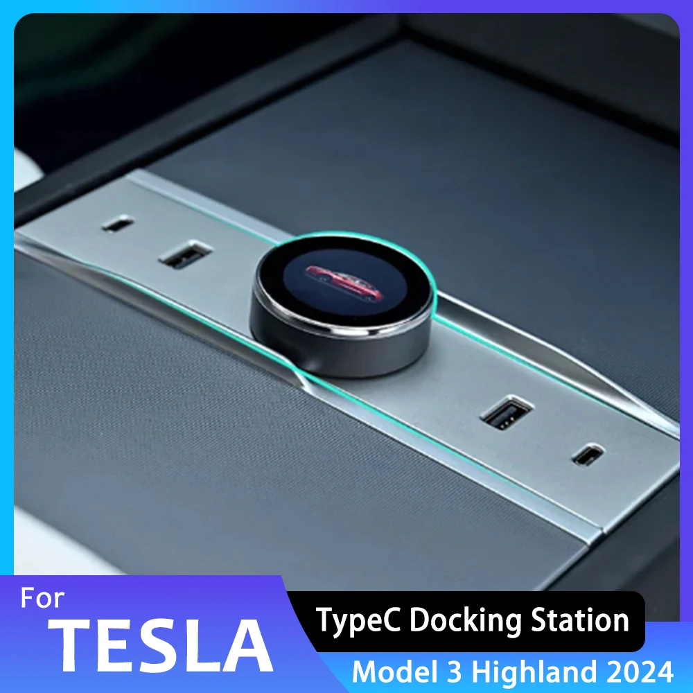 For Tesla New Model3 Highland 2024 TypeC Docking Station Central Control Gear Button Dock Station USB Hub Charge Shift Knob