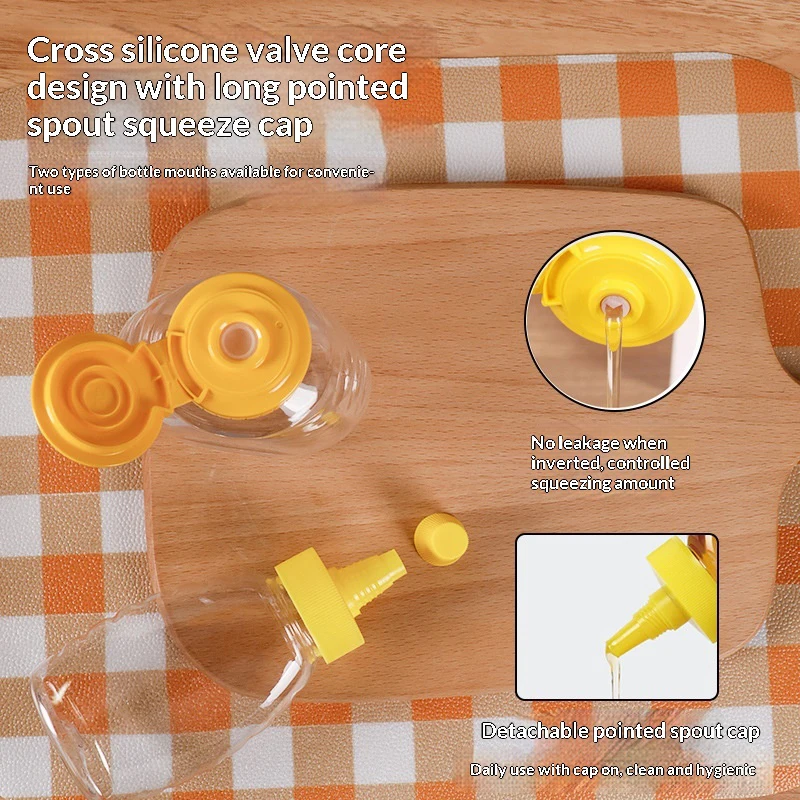 【Beautiful】Transparent Reusable Plastic Honey Bottles Squeeze Honey Bottle Container Holder With Lid For Dispensing Honey Jar