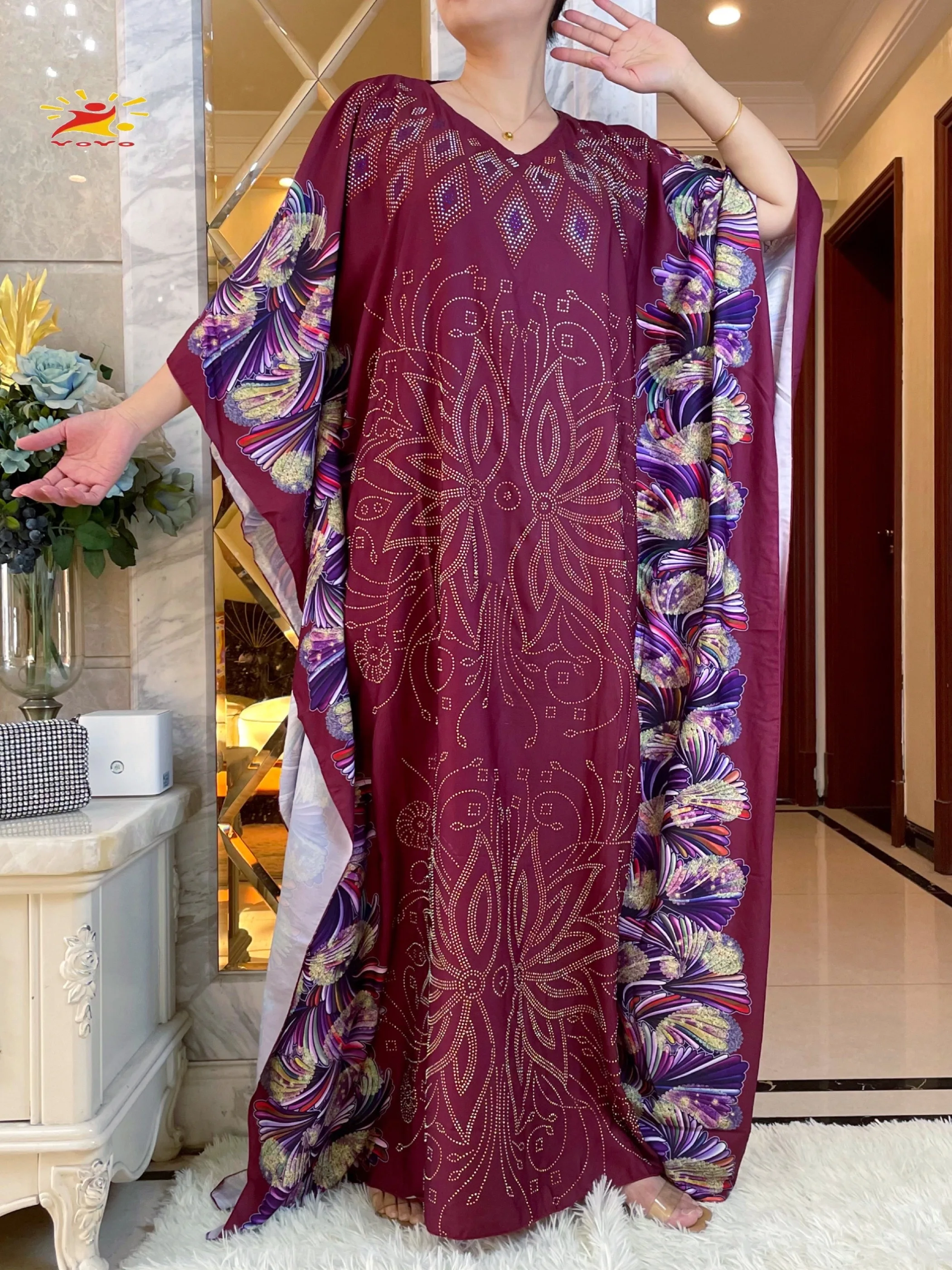 2023Summer Muslim Women\'s Batwing Sleeve Abaya Turkey-African Worship Robe Dashiki Flowers Pattern Print  Islam Arab Dress