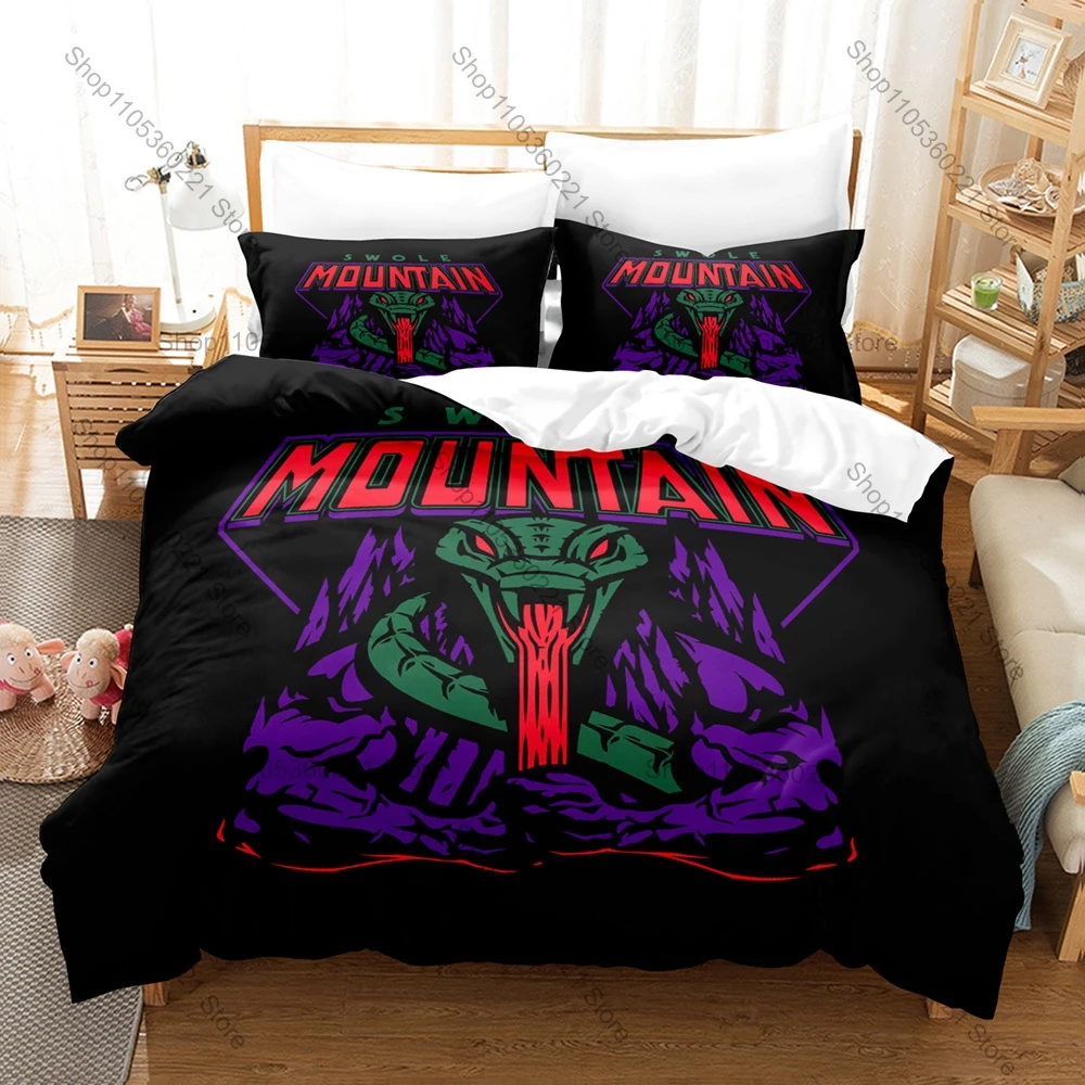 Retro Cartoon Snake Mountain Gym Bedding Set, Duvet Cover & 2 Pillowcases, Evil Skeleton Character Pattern Breathable Fabric