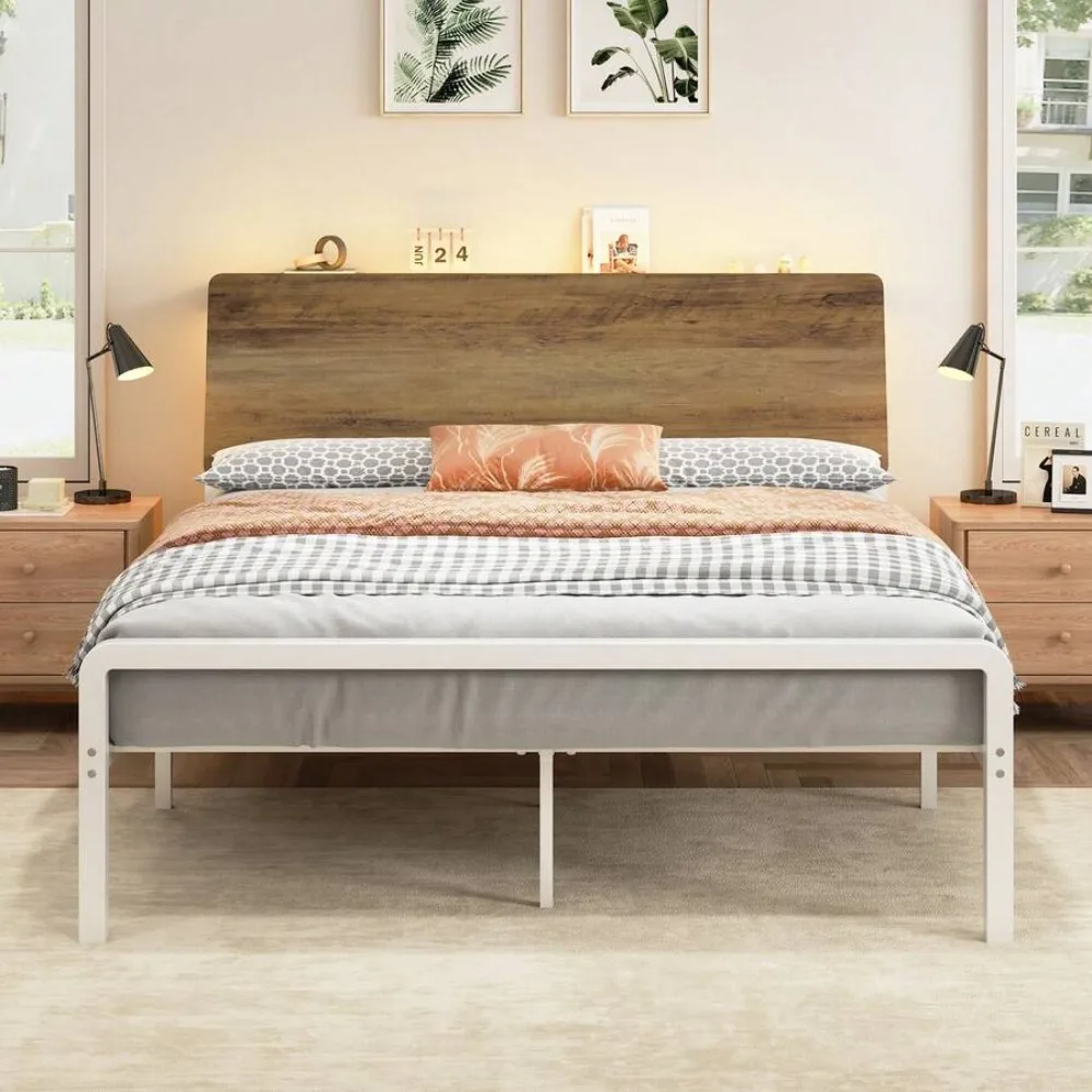 

Twin Metal Platform Bed Frame With Storage Headboard,With LED Lights, Ergonomic Design,No Box Spring Needed,Twin Metal Bed Frame