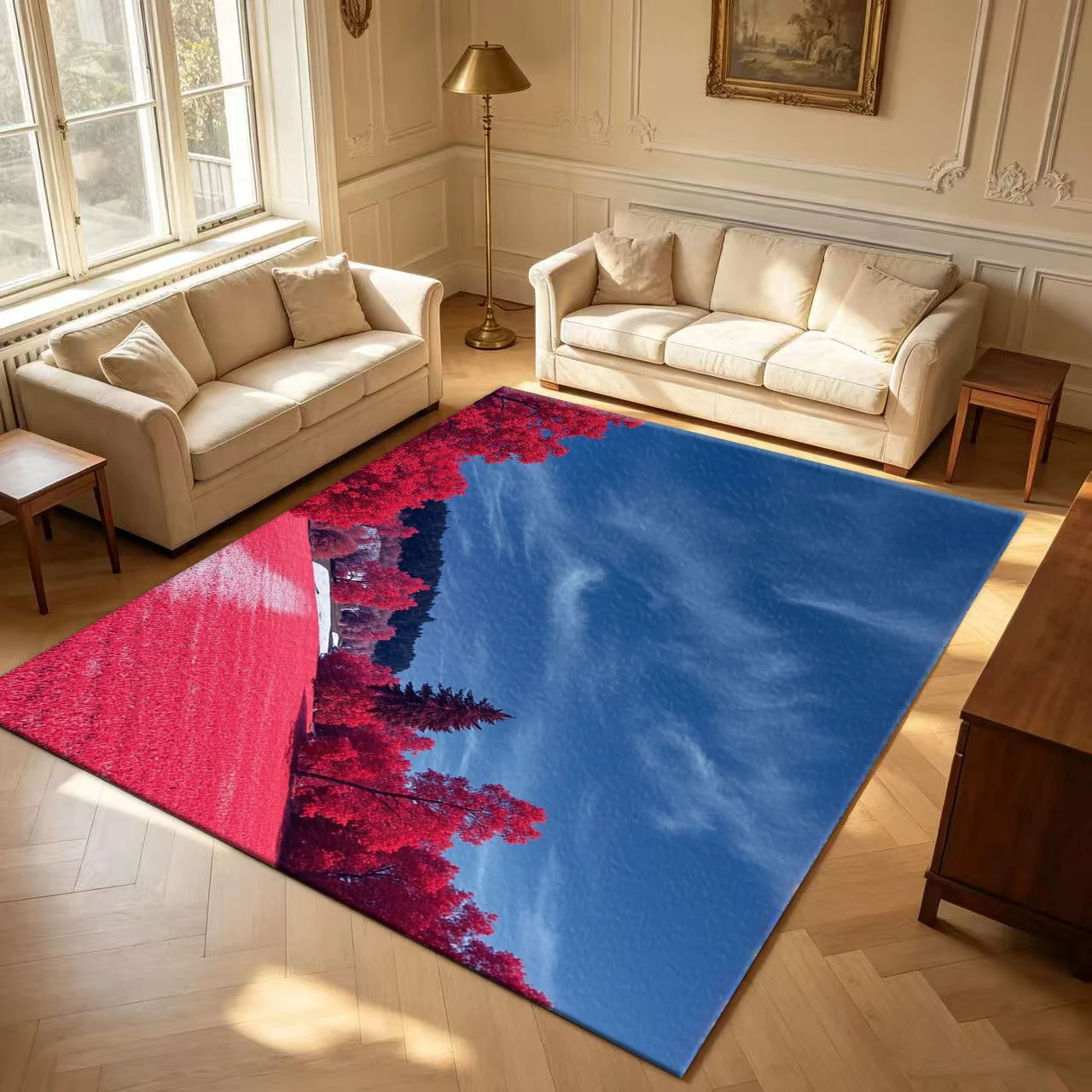 Red Foliage Forest Landscape Scenery carpet flooring Nature View Decor Area Rug