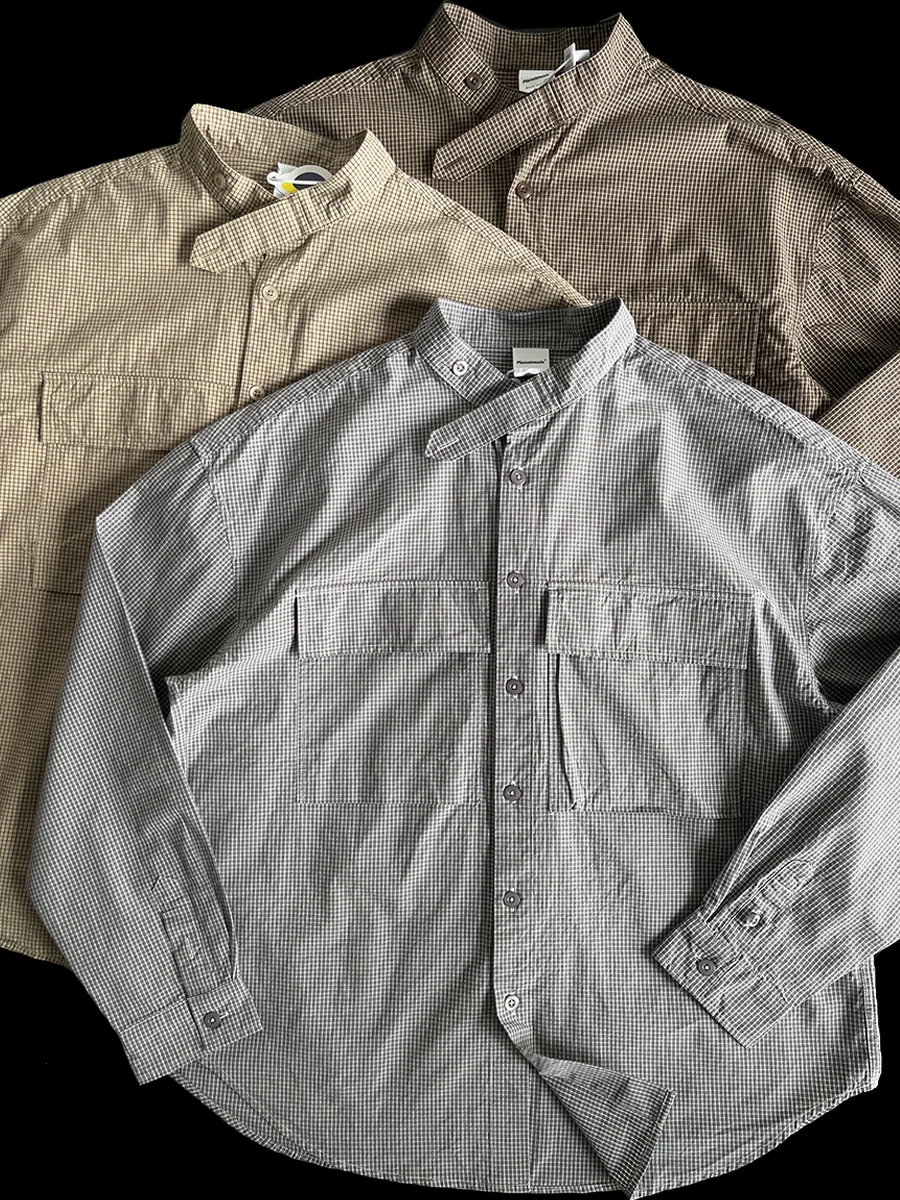 

Retro Pure Cotton Long Sve irt Chinese Sle Stand Collar ket Workwear Breathable Comfortable Anti-Uv Men's Spring Au...