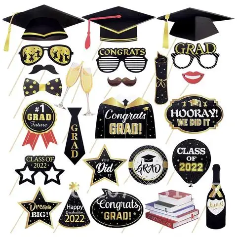 

25Pcs/set graduation happy decor paper photo booth props congrats grad class of 2022 Party Favors Decorations Photobooth