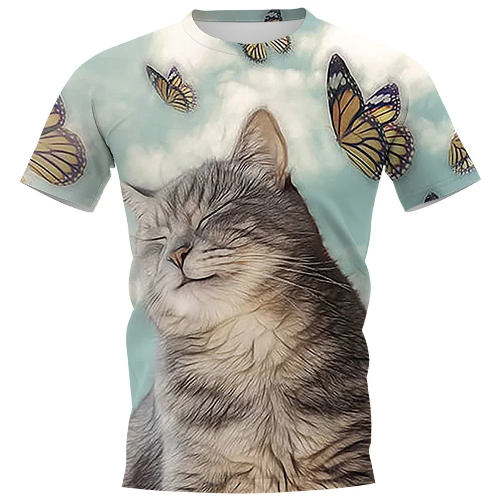 

Футболки HX с животными, футболки с 3D принтом кота и бабочки, мужские и женские повседневные рубашки в стиле Харадзюку, летние футболки с короткими рукавами