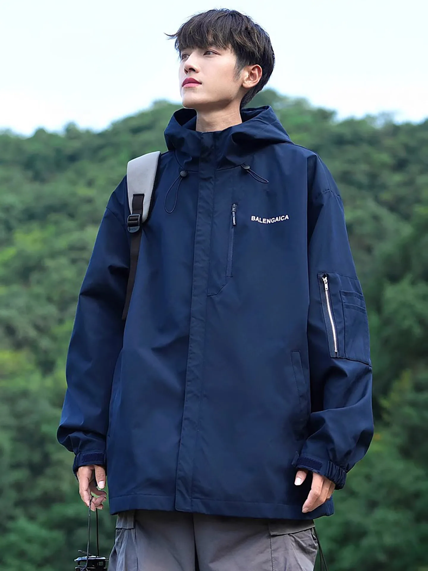 

Men's Fce Lined Waterproof Jaet Autumn Winter Spring Outdoor Climbing Workwear Loose Fit Faion Urban Sle Zipper Closure