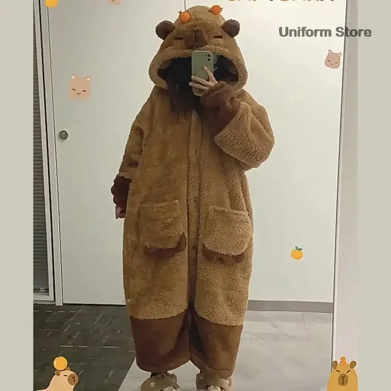 Capybara Pajamas Soft Cute Animals Shape Blanket Unisex For Adult Coral Velvet Warm Capybara Cosplay Loose Onesie Pajamas Pants