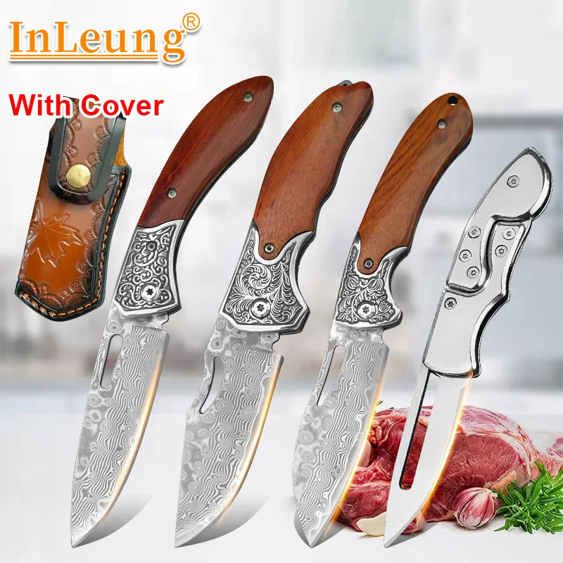 Professional VG10 Damascus Steel Kitchen Folding Knife Wood Handle Chef Cleaver Meat Vegetable Fish Slicing Kitchen Accessories