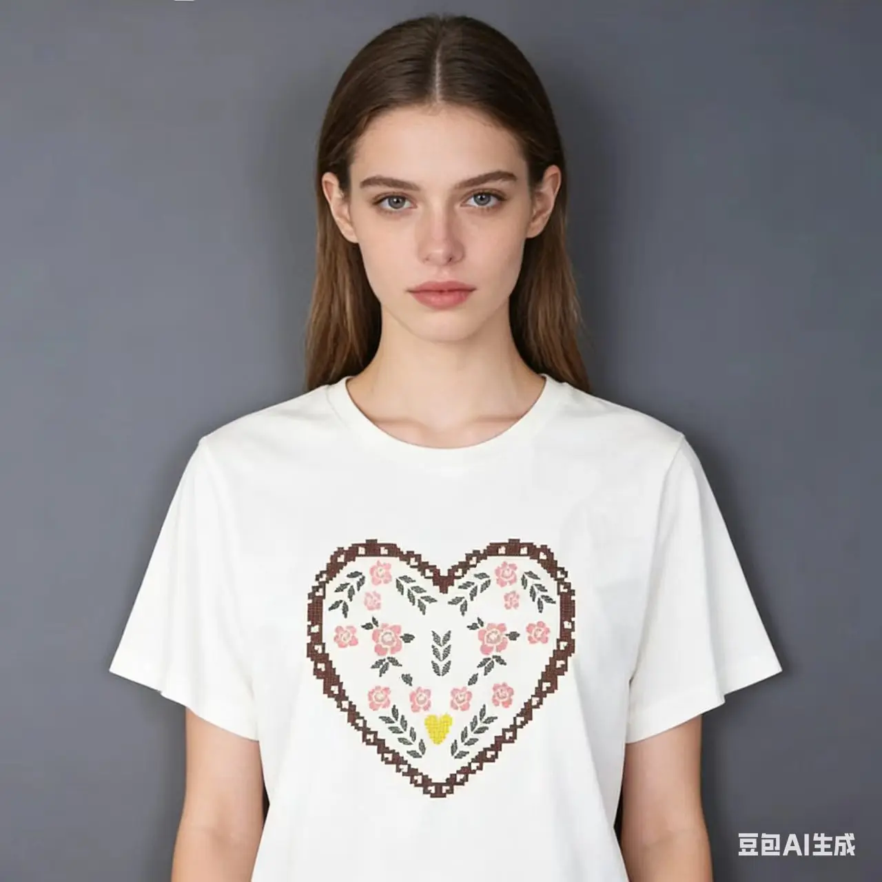 Love Flower Nordic Folk Traditional Decorative Pattern Women's Print T-shirt 100% Cotton Fashion White Short Sleeve High Street