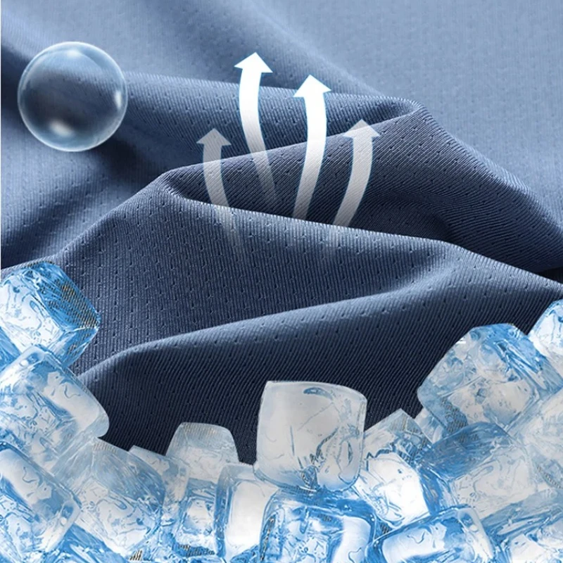 Ice silk short-sleeved T-shirt men quick dry cool feeling mesh breathable outdoor hiking fishing  please choose large size