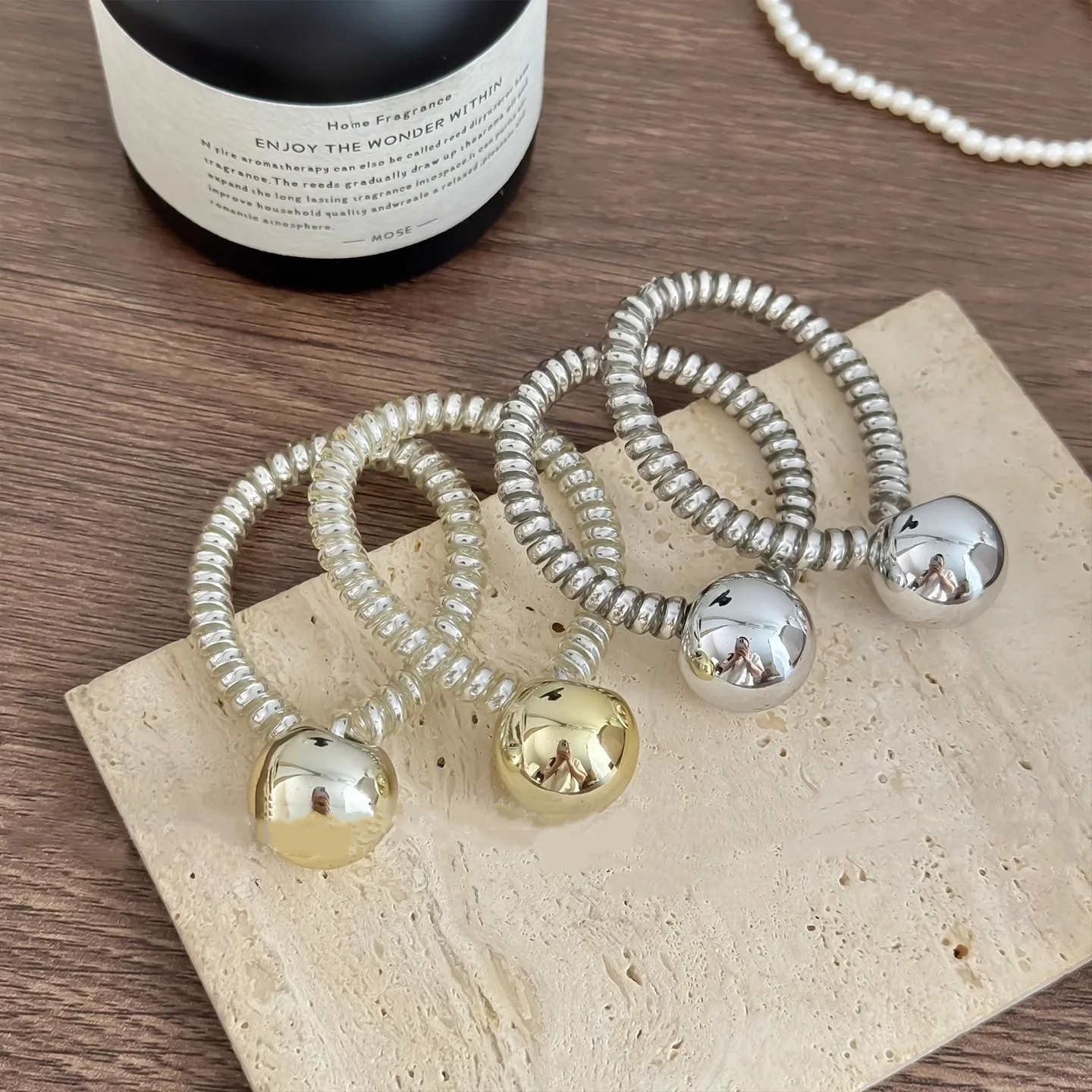 1PC Simple Silver Beaded Telephone Cable Hairpin for Women's Ponytail Hair Tie, New High-end Hairpin for Styling Hair, Hair Elastic Band - Detail 1