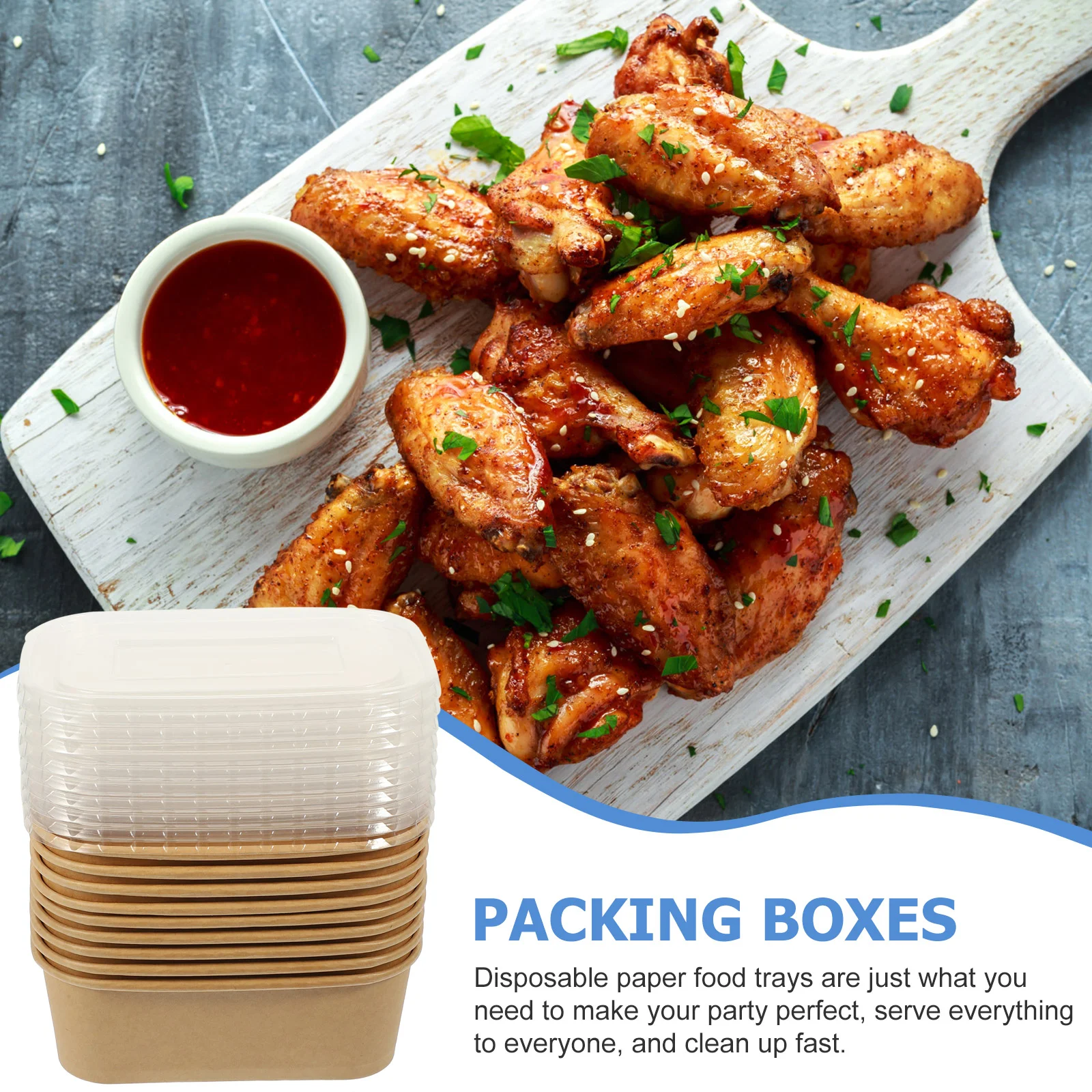 10 Sets Packed Lunch Box Paper Bowls Takeout Food Kraft Boxes Storage Hot Dog Packing Containers Pp Frying Snacks Office