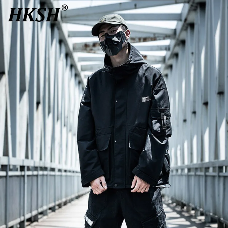 HKSH Spring Autumn New Tactical Dark Men\'s Tide Loose Fashion Brand Ins Jacket Pockets Hooded Techwear Chic Hooded Coats HK0821