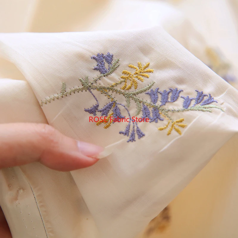 

Delicate Purple flower Embroidery Pure Cotton Fabric for Blouses, Cheongsams, Fashion, Skirts and Dresses By The Meter