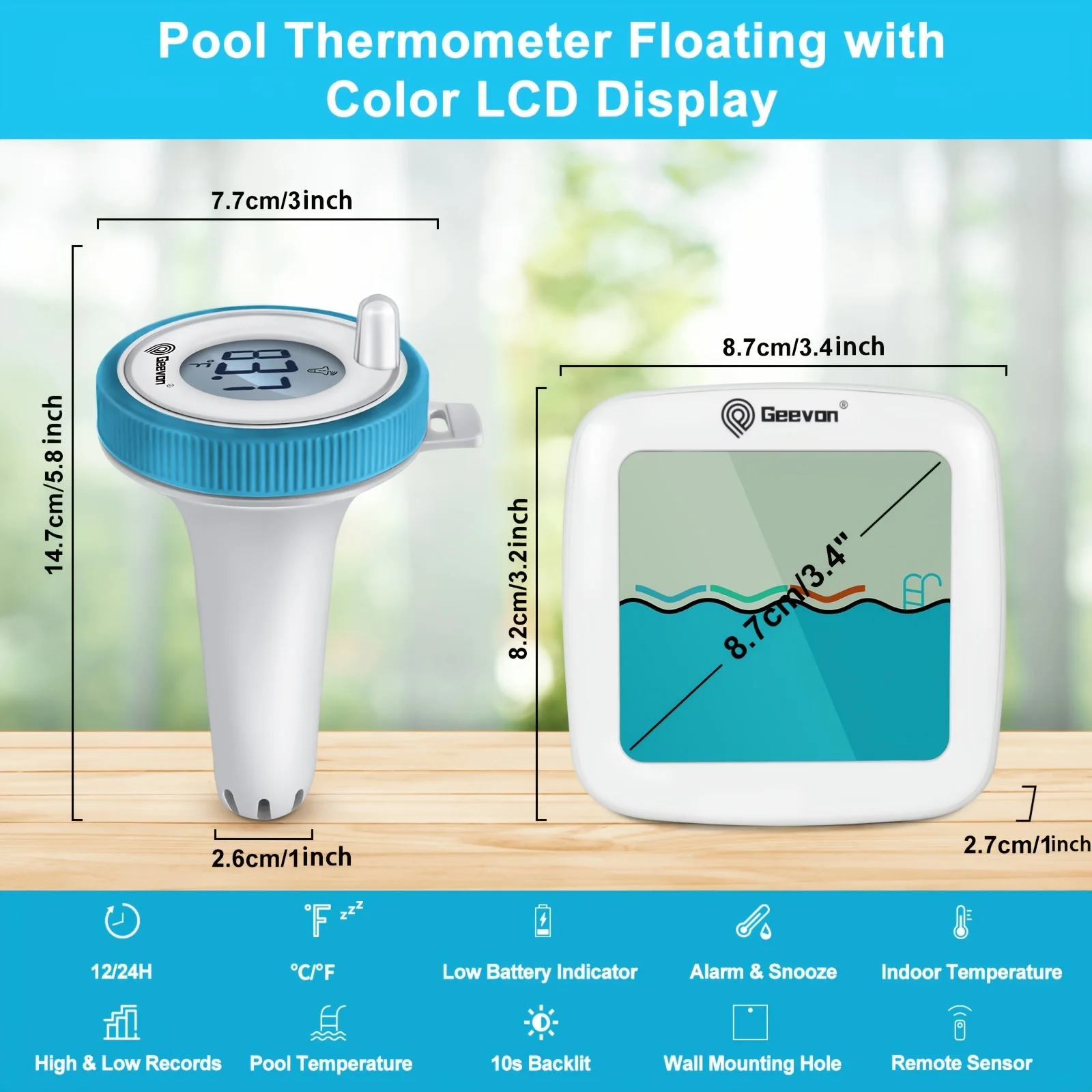 GEEVON Wireless Pool Thermometer Floating Easy Read,Digital Pool Thermometer Wireless with Indoor Temperature Humidity Monitor