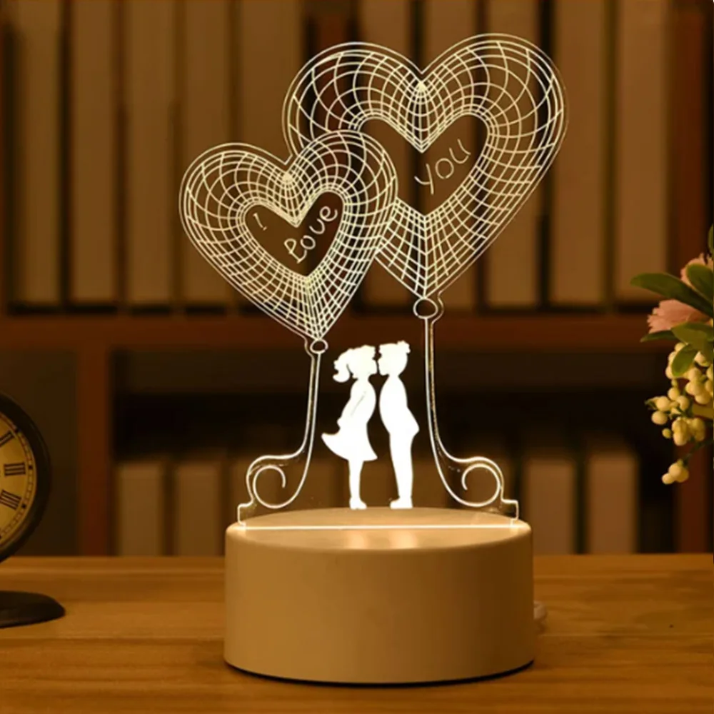 Romantic Love 3D Acrylic LED Light Home Decoration Night Light Desk Lamp Birthday Gift Couple Commemorative Bedside Light