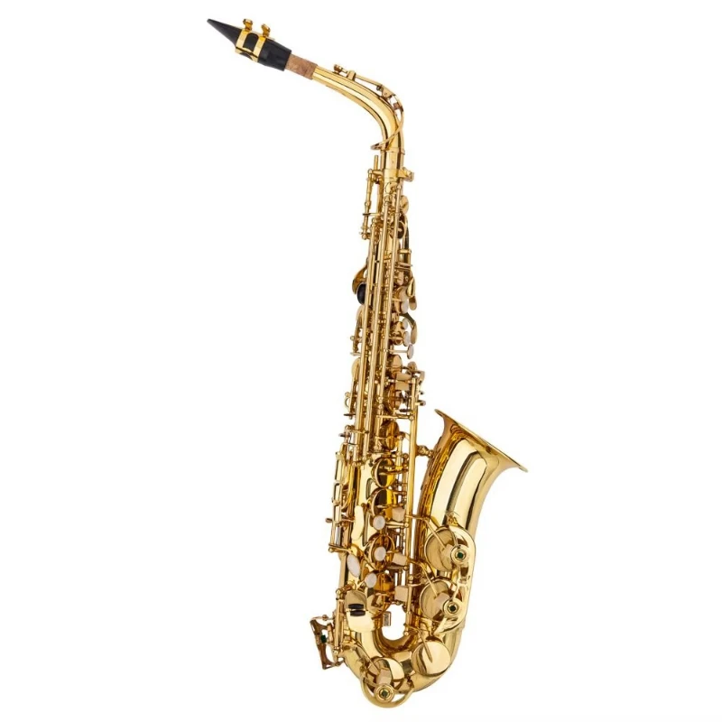 Stylish mid-range lacquered gold saxophone woodwind with brass head and engraving