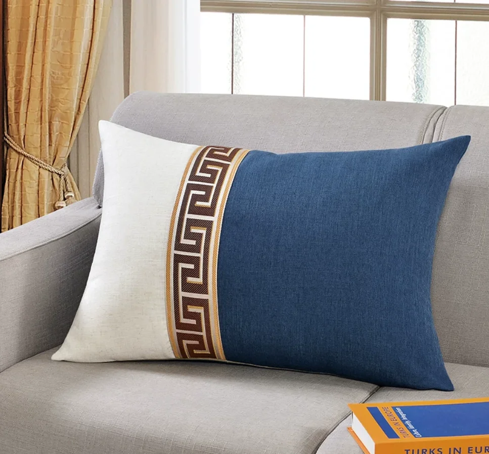 New Chinese Style Mahogany Sofa Pillow Cover Extra Large High Grade Cotton Linen Rectangular Lumbar Cushion Cover for Bed & Sofa