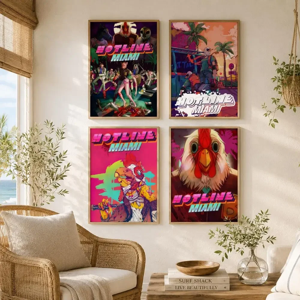 Video Game H-Hotline Miami Painting Calligraphy High-Quality Canvas Wall Mural Crease-Free For Living Room Bedroom Interiors