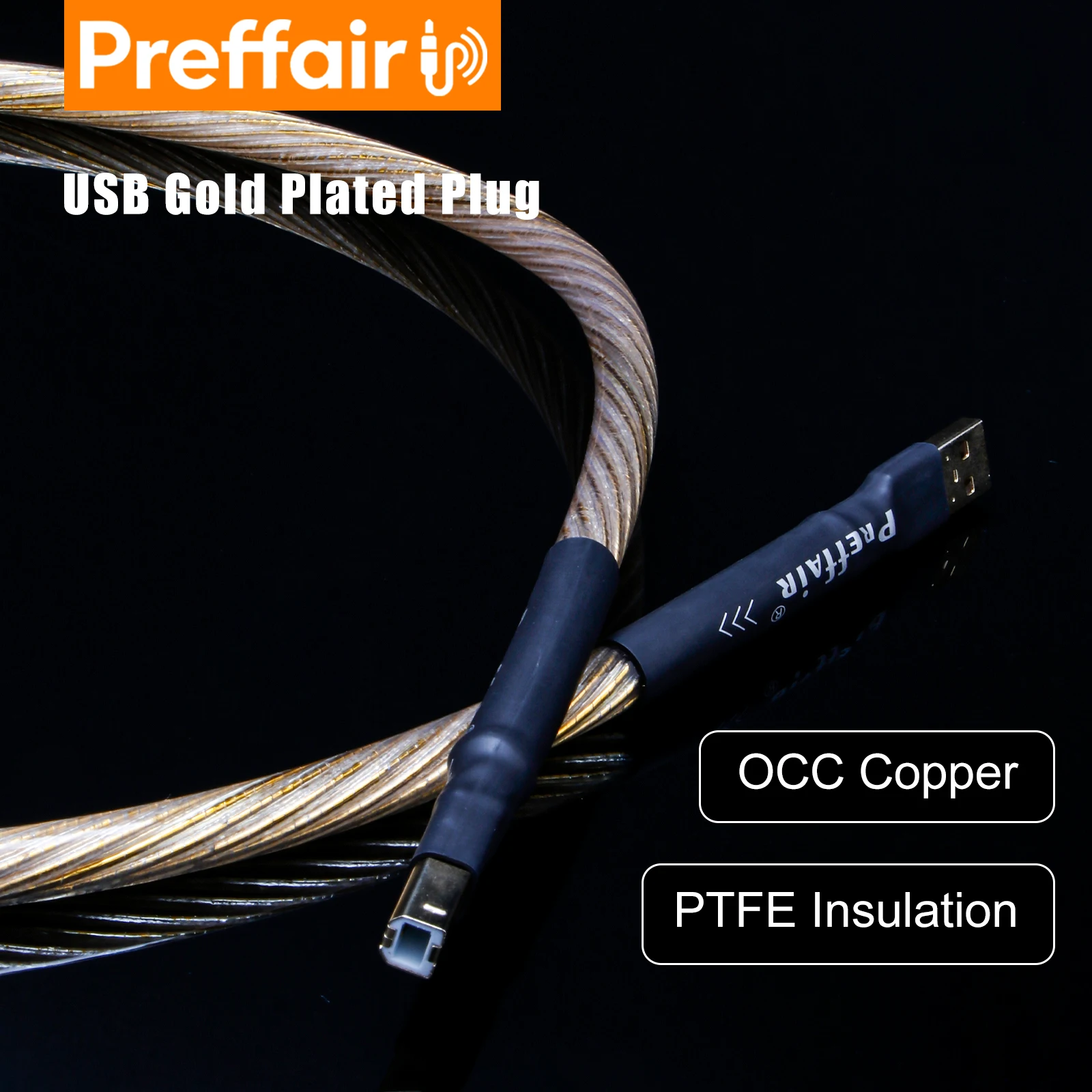 Preffair 7N OCC Silver plated with Gold Plated USB Type A To B Audio Data Cable Amplifier DAC Cable Sound card decoder