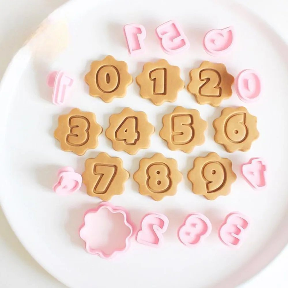 0-9 Scalloped Edge Number Cookie Cutters Biscuit Mold Fondant Stamp Set Multi Purpose DIY Baking Tools For Homemade Birthday