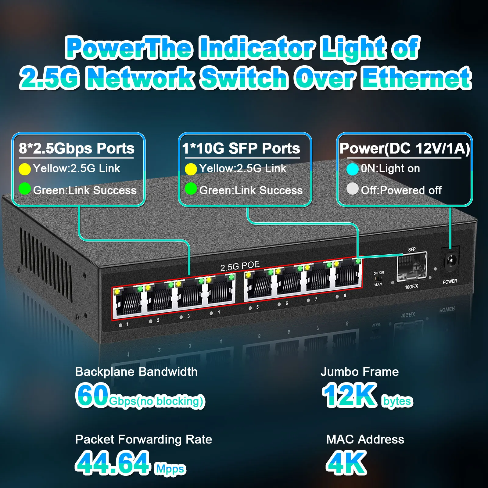 Switch Gigabit Switch POE a 8 porte 2.5Gbps + Switch Ethernet 10G SFP a 1 porta Switch di rete Hub LAN non gestito per AP Wireless VDI