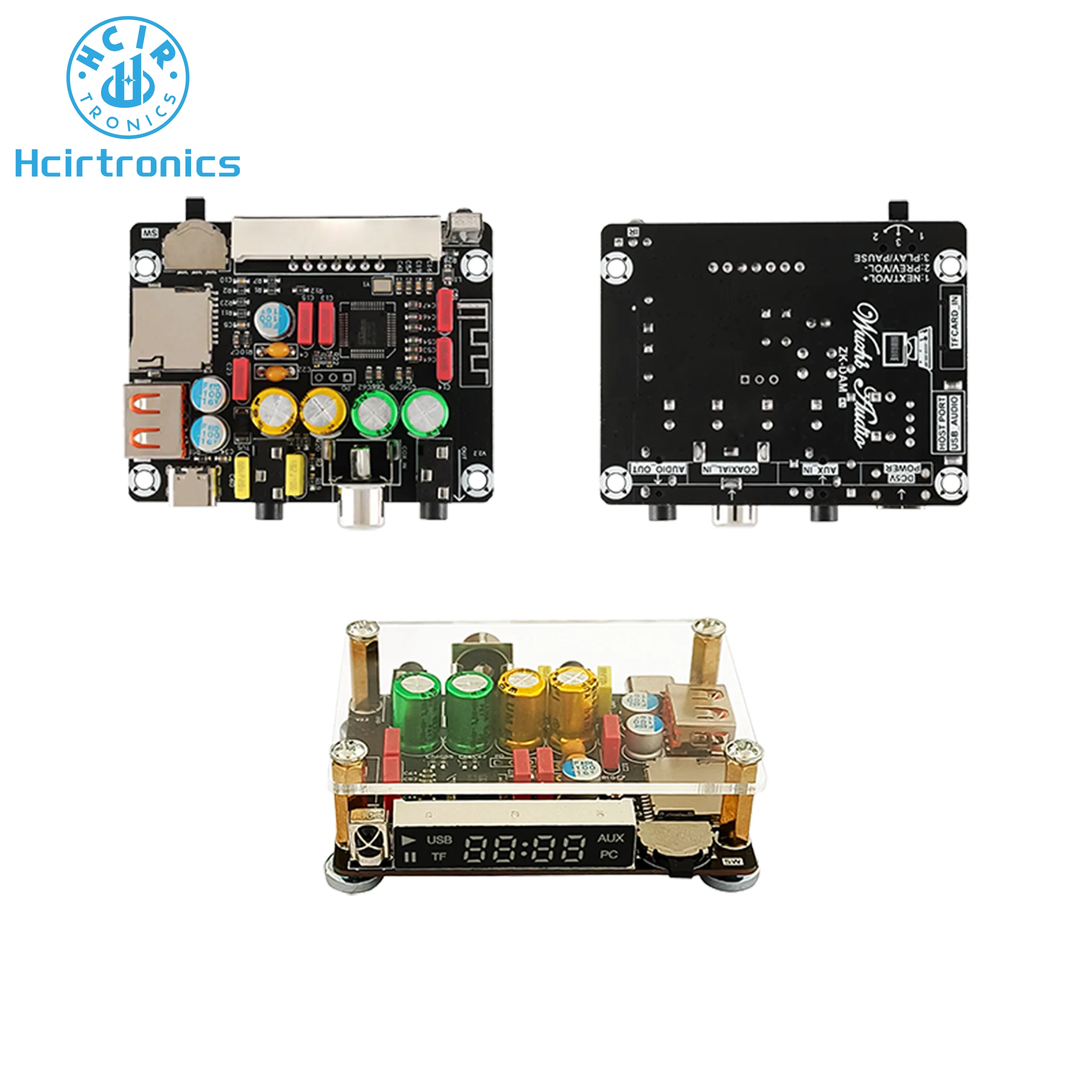 ZK-DAM K1 DC 5V Digital Audio Processor BT USB Sound Card Coaxial TF Decoder Board TYPE-C Interface Remote Control Amplifier