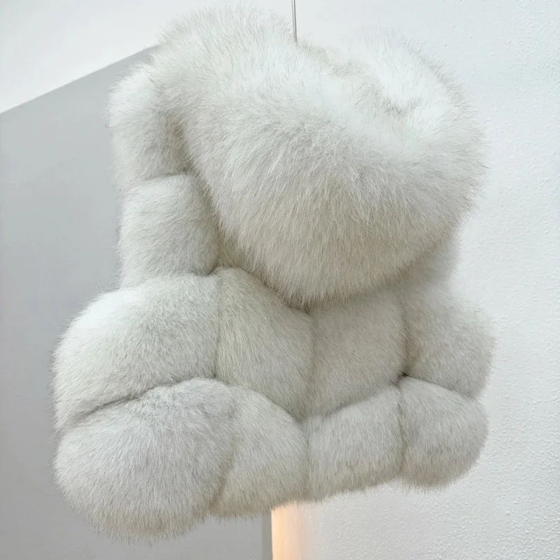 Fox Fur Sleeveless Vest Women Warm Winter Coat Plush Jackets For Women Neck Hat Coats Waistcoat Women's Vest Teddy Coat