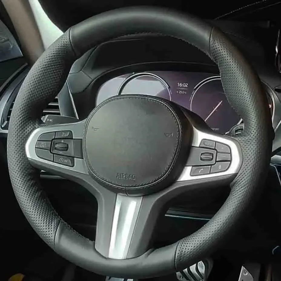 

Black Genuine Leather Steering Wheel Cover For BMW G20 G21 G14 G15 G16 X3 G01 X4 G02 X5 Handle Cover Interior Car Accessories