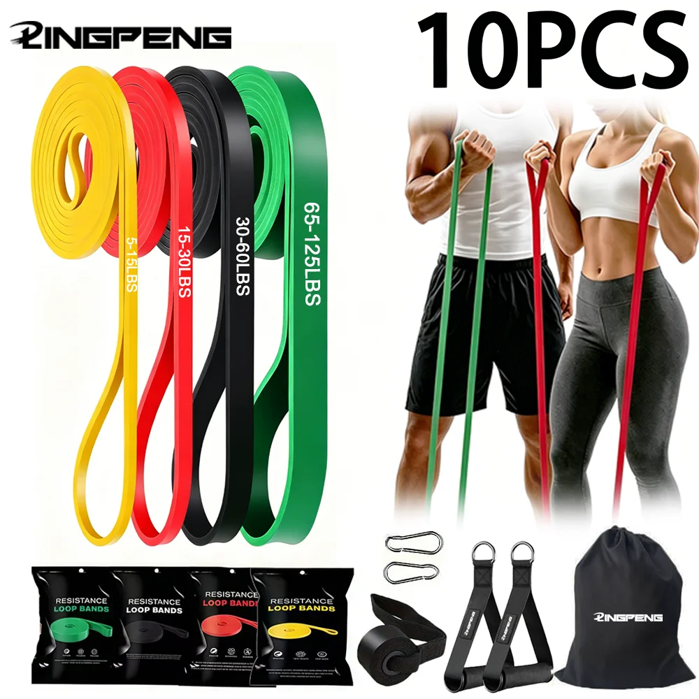 Image of 10-teiliges Widerstandsband-Set, Zugriemen, Hilfsbänder für Klimmzüge, Übungsbänder, Beinübungsbänder für Fitness, Heimtraining
