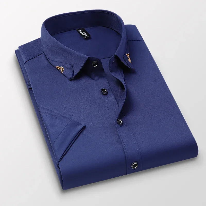 BROWON 2026 Smart Casual Summer Shirt Men Short Sleeve Turn Down Collar Business Mens Dress Shirts Anti-wrinkle Easy Care