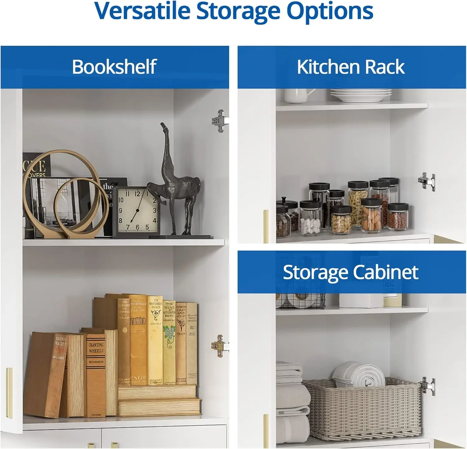 Kitchen Pantry Storage Cabinet 71" Tall 4 Doors Wood Freestanding Cupboard with 2 Adjustable Shelves image 6