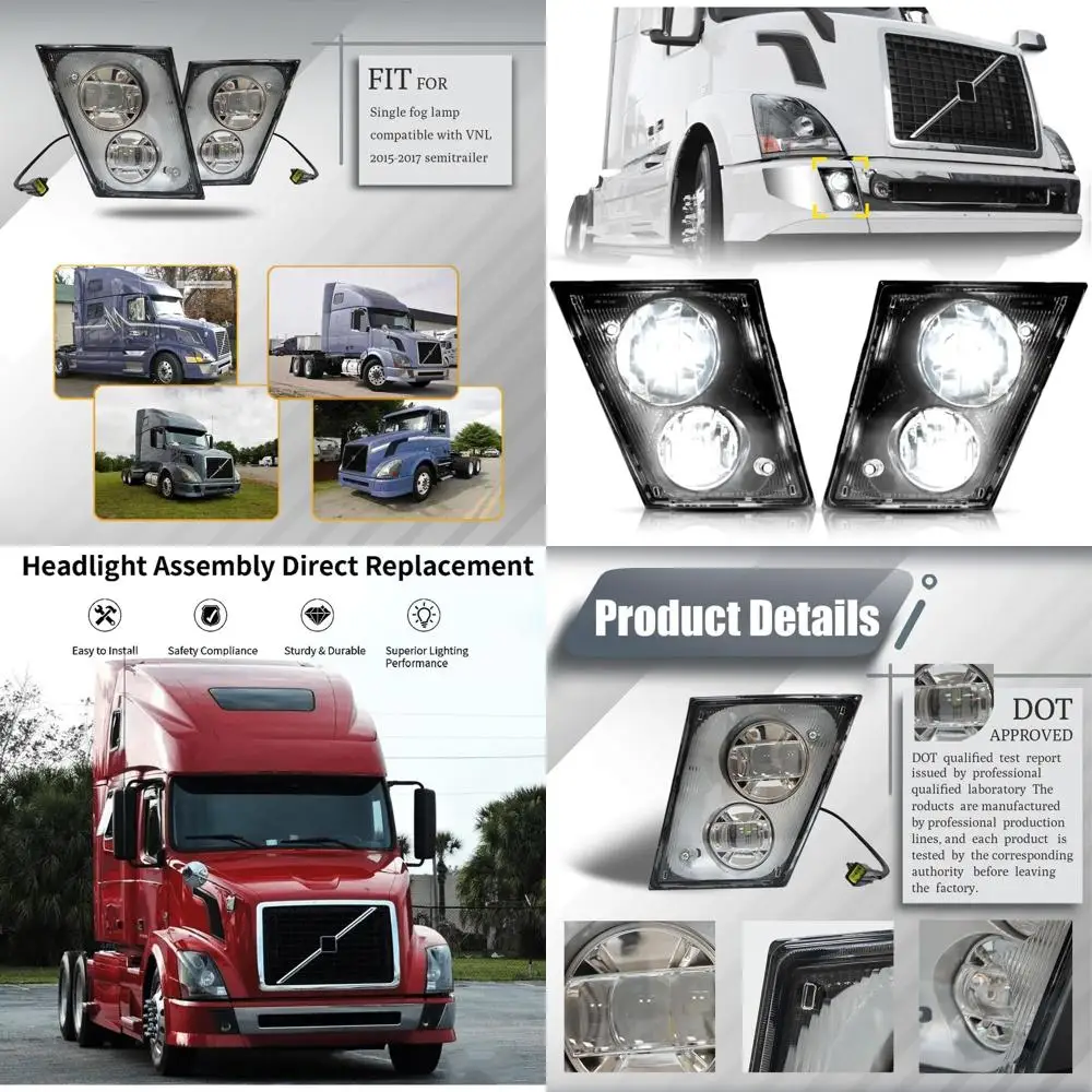 

Fog Light Lamp Replacement for 1997-2015 Volvo VNL Trucks Pair Set (Led-Chrome-Two Light)