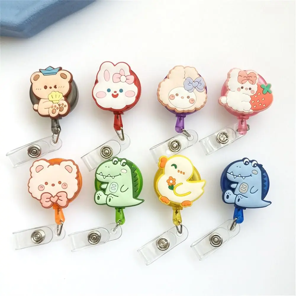 Cartoon Animals Nurse Badge Reel Bear Rabbit Dinosaur Retractable Badge Holder Name Tag Chest Card Easy Pull Buckle