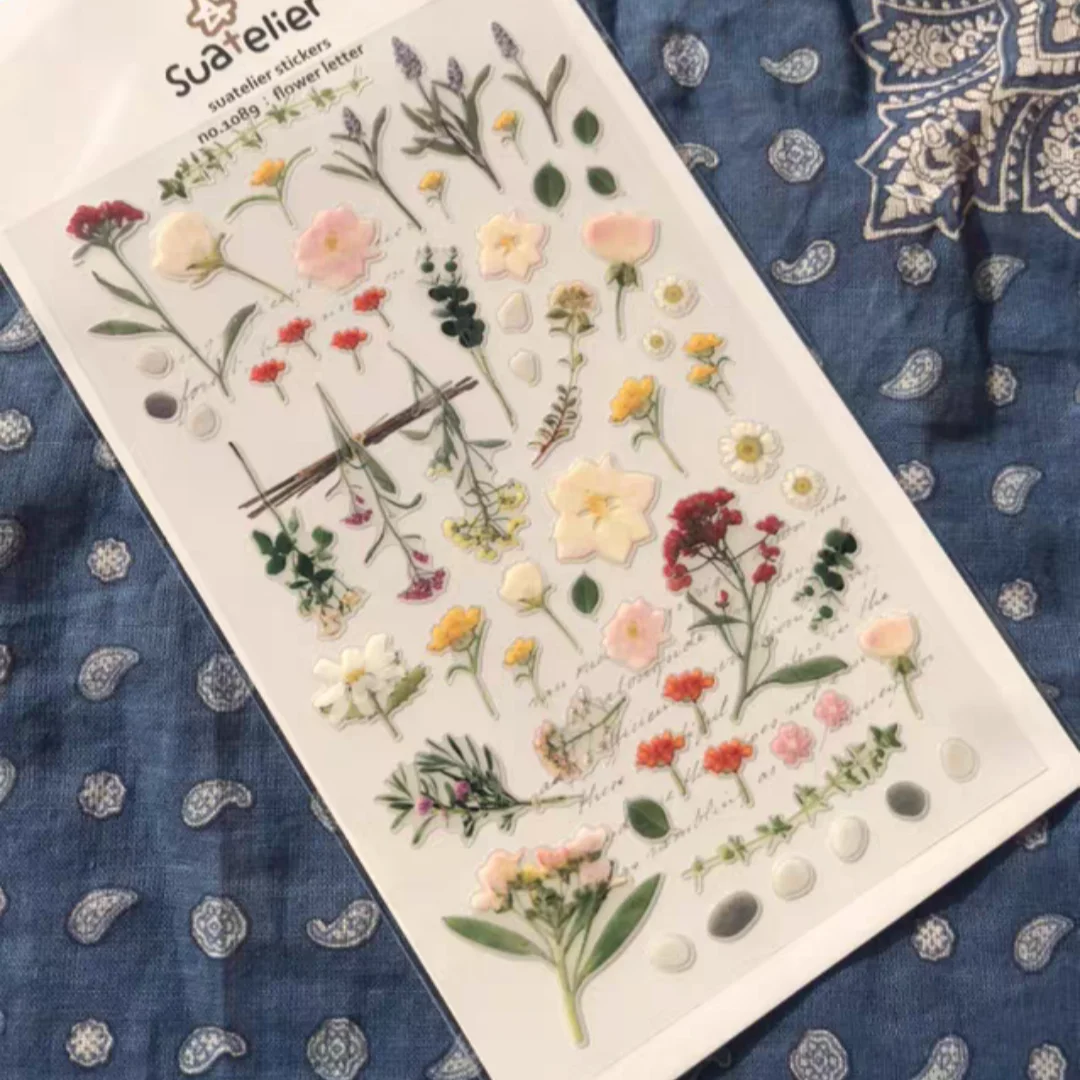 Korean Import Suatelier Flowers Letter Sticker Stickers Diary Sticker Scrapbook Decoration PVC Stationery Stickers School Gift