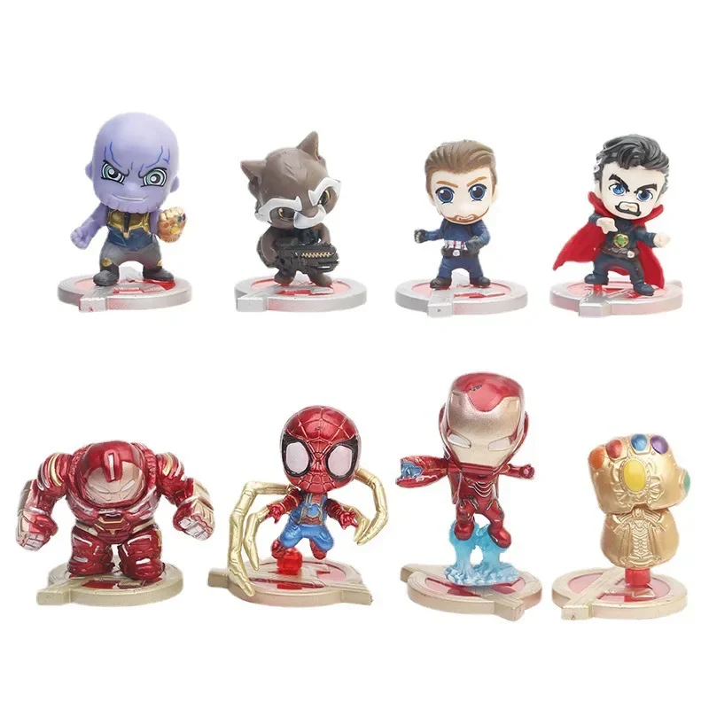 8Pcs/Set Marvel Avengers Q Cute Super Heros Spiderman Ironman Hulk Thanos Venom Action Figure Mini Model Toys Desktop Decoration