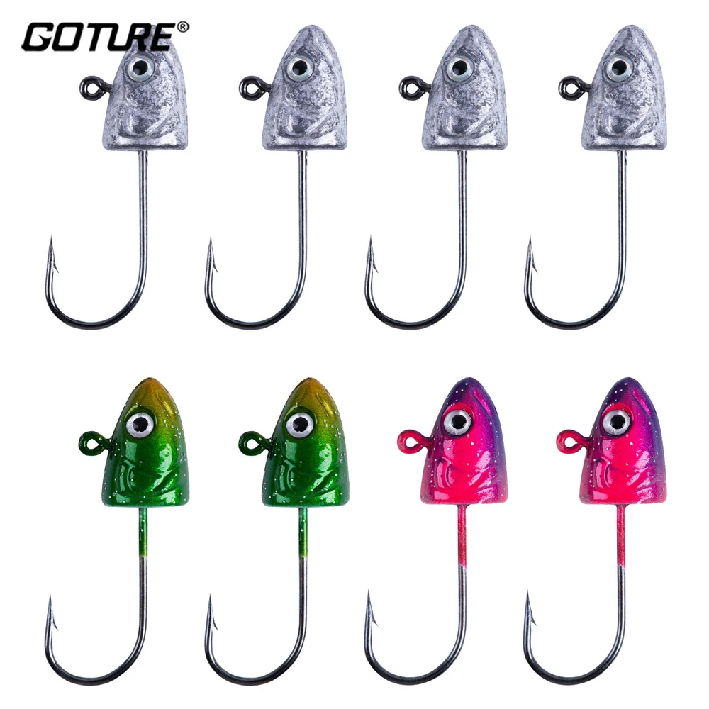 Goture 8pcs/lot Lead Head Hooks 3.5g 5g 7g 10g High Carbon Steel Barb Hooks Fish Type Fishing Hook With 3D Fish Eyes