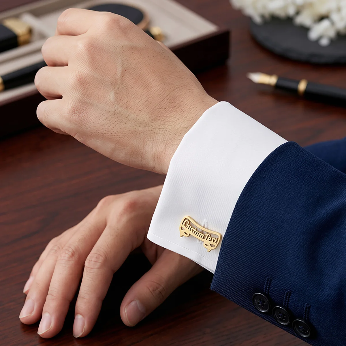 Personalized Engraved Name Cufflinks Handwriting Script Custom Cuff Links Gentleman Suit Accessory Father's Day Birthday Gift