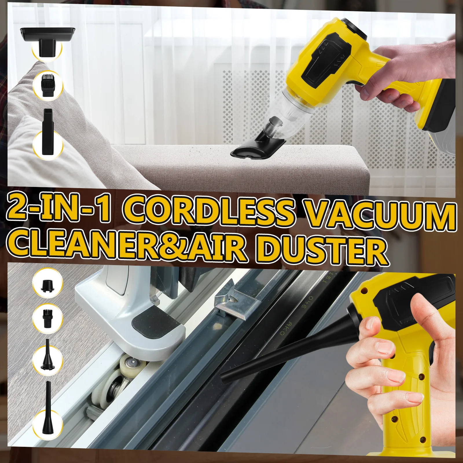 LaiPuDuo Car Vacuum 10000Pa 2 in 1 Portable Cordless Vacuum Cleaner & Air Duster with Multi-Nozzles for Dewalt 20V Battery Pin