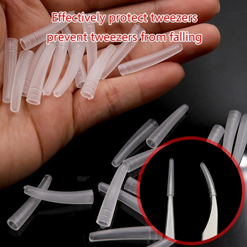 

100Pcs Clear Makeup Tweezers Covers Protective Sleeve Silicone Grafting Lashes Clips Caps Eyelashes Extension Tweezers Tip Caps