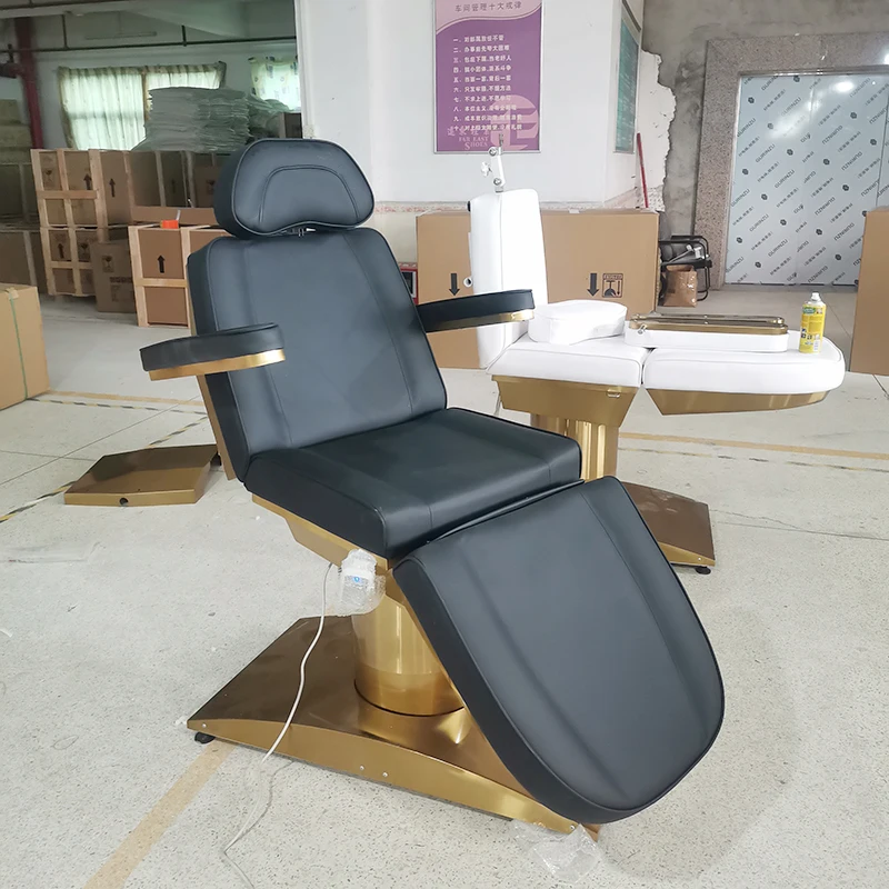 

Modern Luxury Salon Massage Treatment Table Esthetician Bed Black Gold Swivel Electric Beauty Facial Bed With 4 Motor