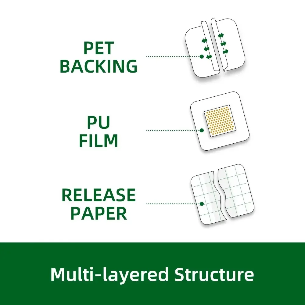 CARBOU 50 Buah 38*38Mm PU Transparan Persegi Band-Aid Stiker Pelindung Perban Perekat Tahan Air Perlengkapan Medis Pertolongan Pertama