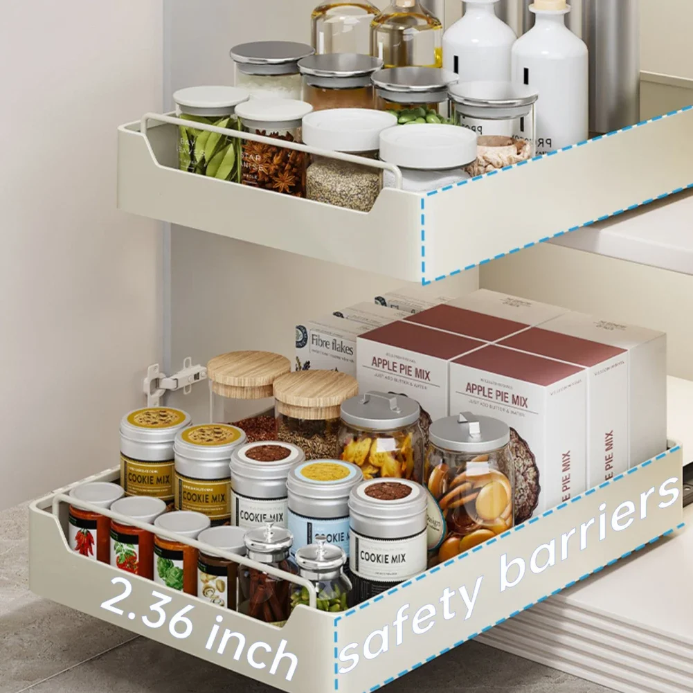 Pull out Cabinet Organizer Kitchen Storage Rack with Slide Rails Drawer Type Spice Box Storage Organizer Kitchen Pantry Shelf