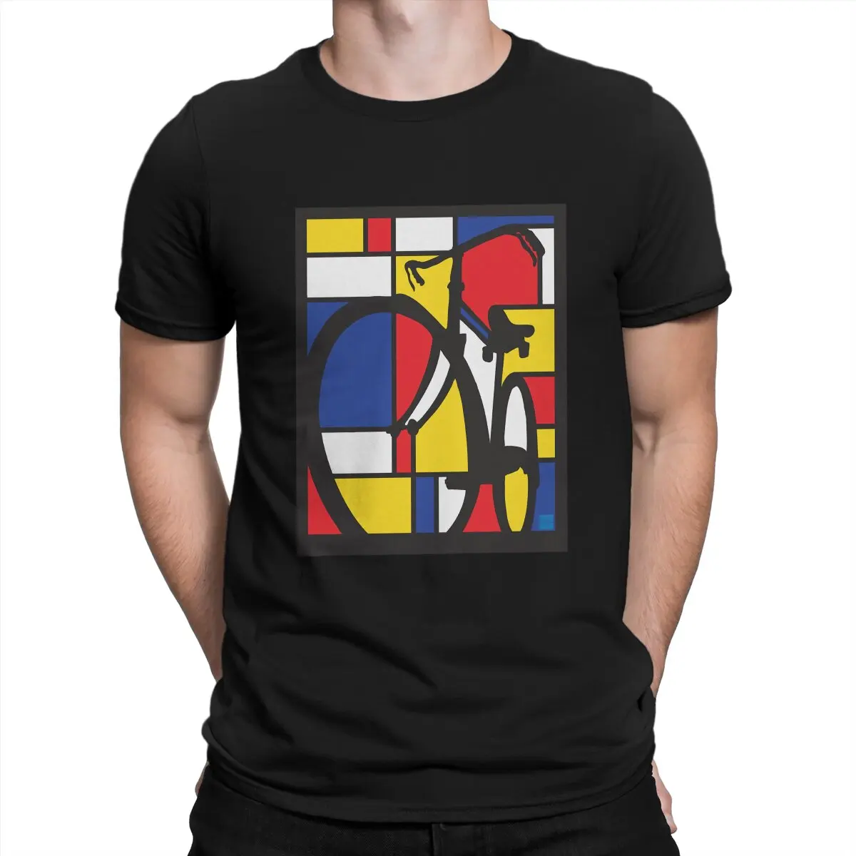 Mondrian Bicycle Art Classic Men TShirt Cycling Sport Mountain Bike Crewneck Short Sleeve Polyester T Shirt Funny Gift Idea